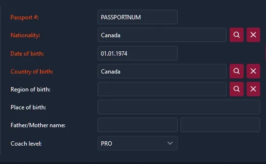 The second half of the coach registration form